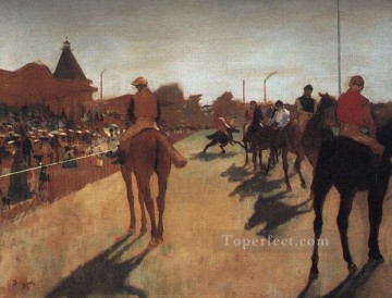 Caballos de carreras frente a la tribuna Impresionismo Caballos de Edgar Degas Pinturas al óleo